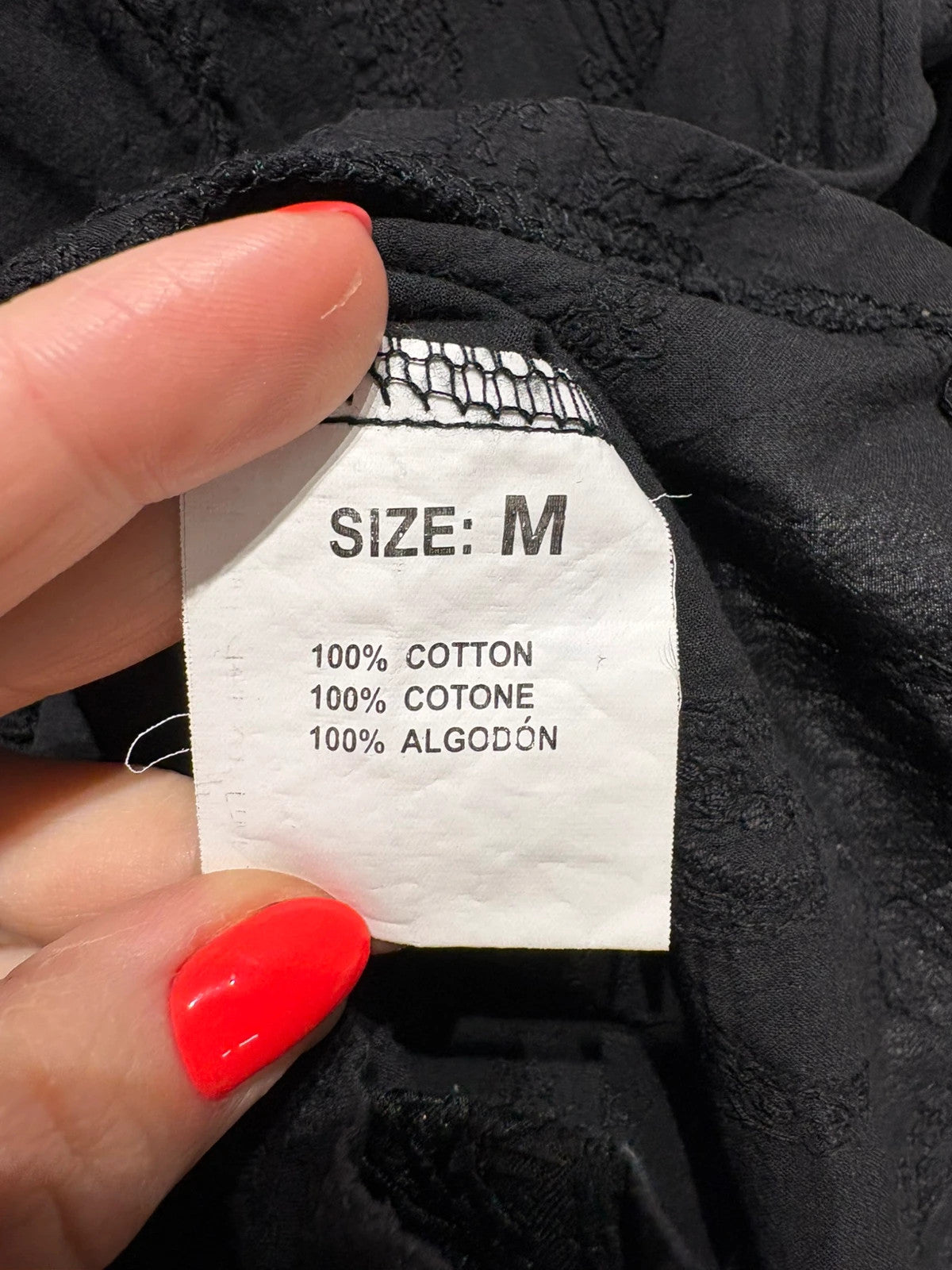 Camisa bordados encaje color negro de algodón